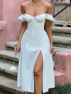 BABYBOO COURTNEY MIDI DRESS - IVORY, SIZE XS